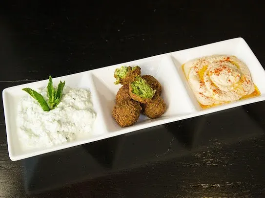 Falafel appetizer with dips