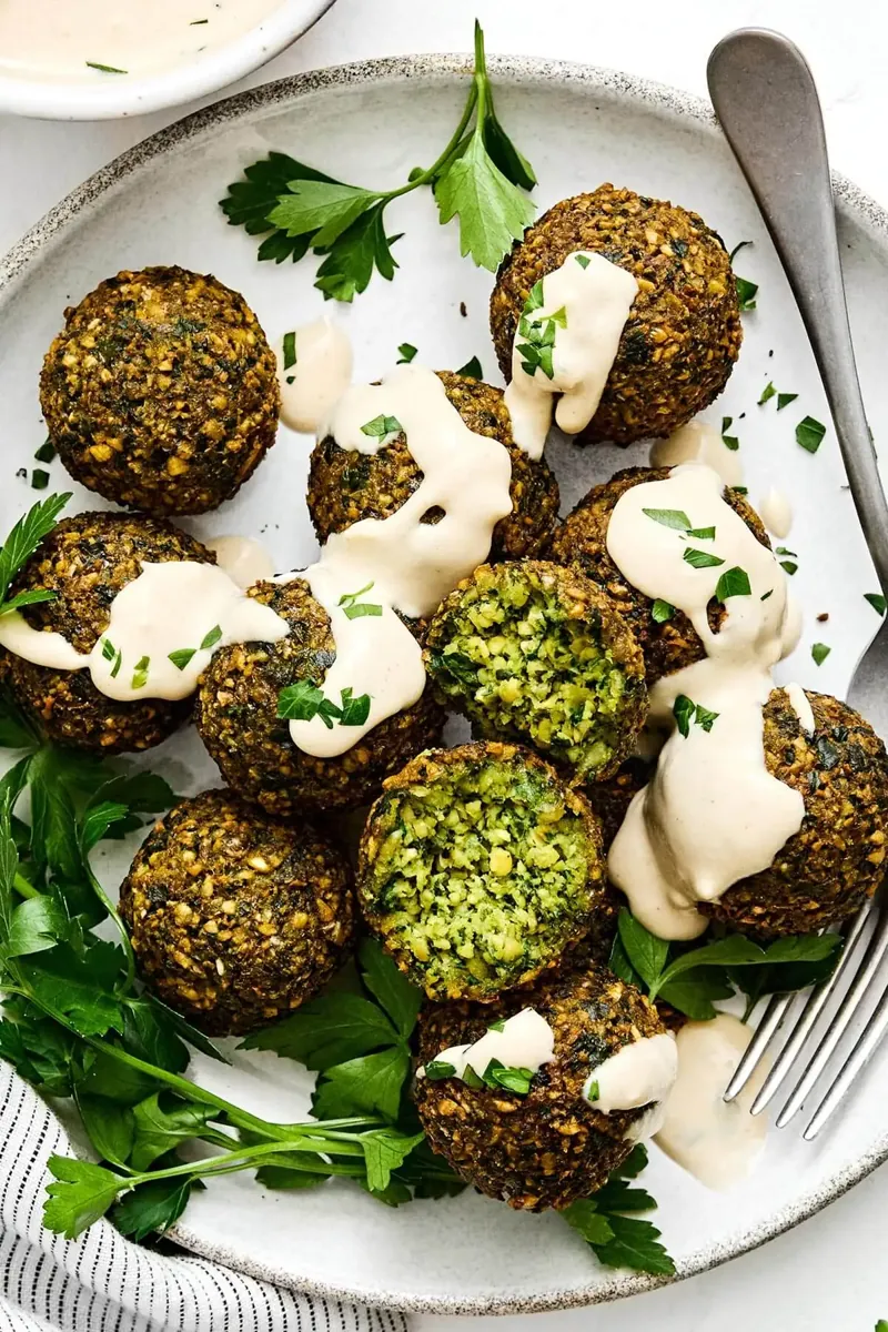 Falafel plate over greens