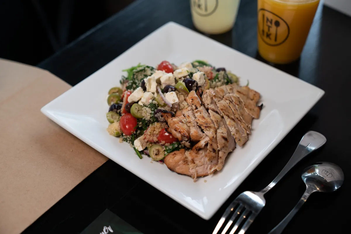 Mediterranean quinoa bowl with chicken