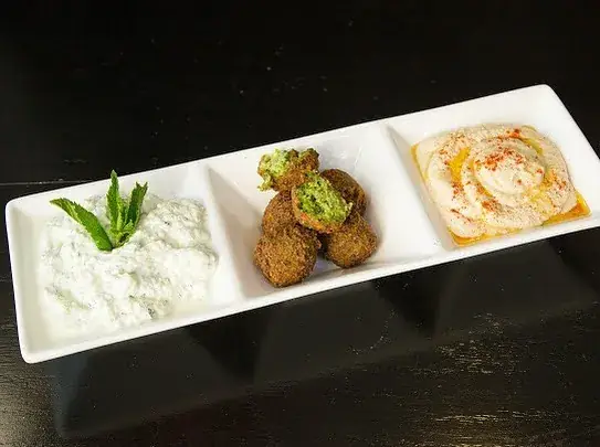 Falafel appetizer with dips